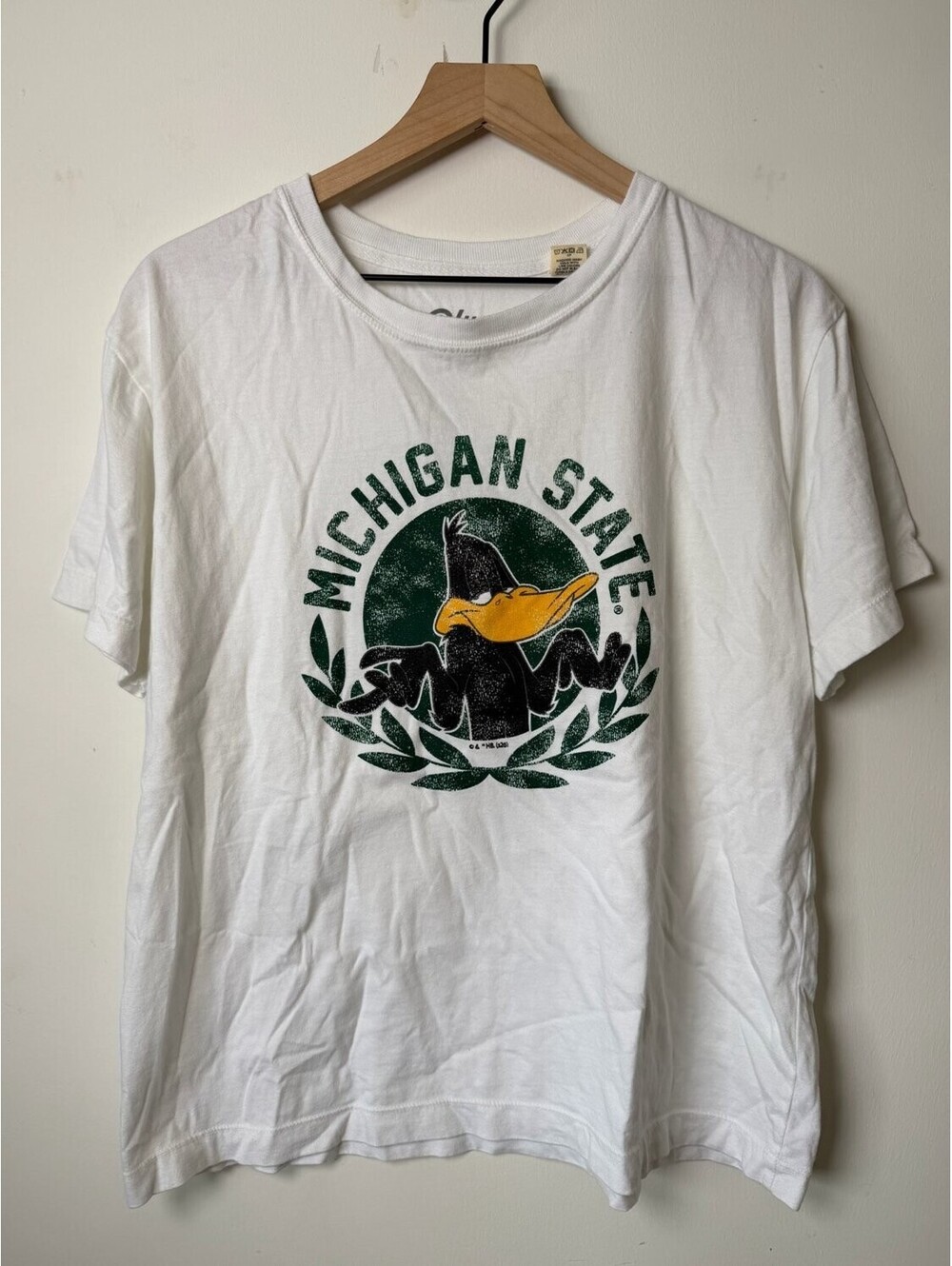 Blue 84 Michigan State MSU Mens L White Daffy Duck Mash Up NwT